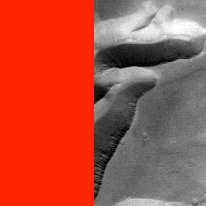 Output image with NULL pixels in red on the left of the image.